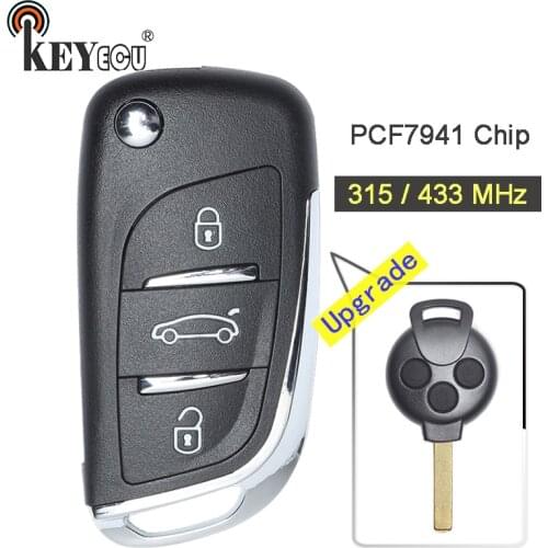 KEYECU 315MHz/ 433MHz PCF7941 Chip New Upgraded Flip 3 Button Remote Car Key Fob for Mercedes Benz Smart Fortwo 451