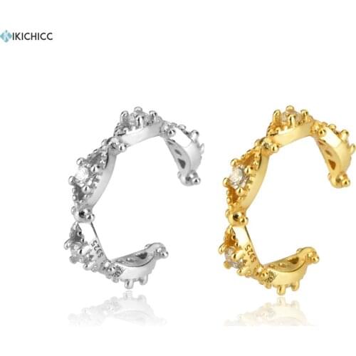 Kikichicc 925 Sterling Silver Openwork Zircon CZ Women Earcuff Slim Rock Punk Simple Non Piercing Clips Crystal Jewelry
