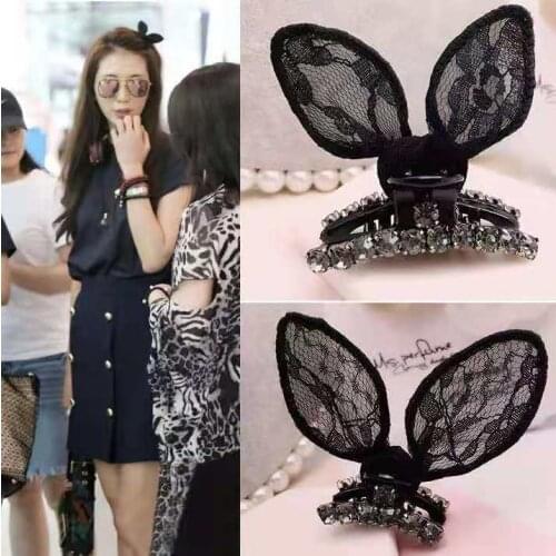 Lace Rabbit Ears Hair Claw Hairpin Femininity Rhinestone Korean Hair Accessories Barrette for Women Girls Hair Clips Wholesale