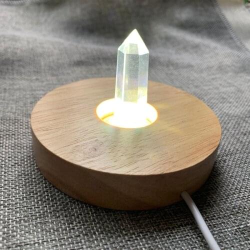 Quartz Crystal Point Wand Lamp Base Wood Led Night Light Lamp Base Stand USB Cord Natural Chakra Stone Healing Decor