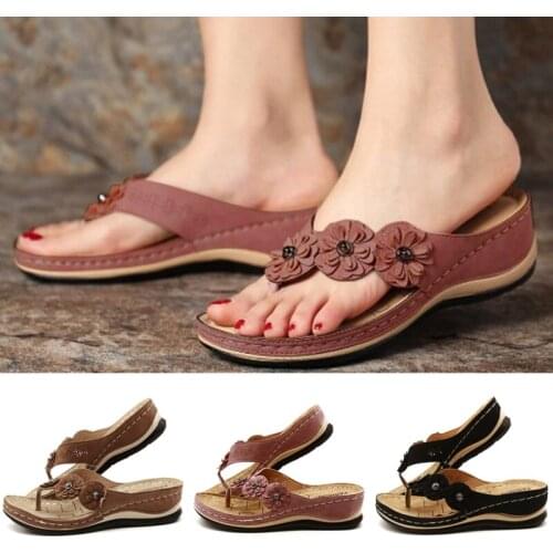 Summer Women Sandals Flower Wedge Ladies Open Toe Casual Shoes Platform Flip Flops Wedge Slides Beach Shoes Woman Sandalia
