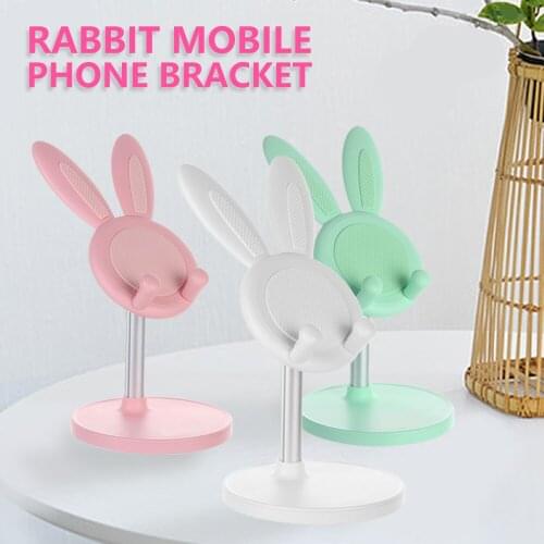 Cute Bunny Phone Metal Holder Desktop Cell Phone Stand Height Angle Adjustable For iPhone iPad Tablet Foldable Extend Support