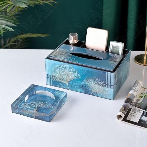 Minimalist Glass Tissue Boxes Blue Tissue Dispenser Living Room Tissues Box Cover Coffee Table Desktop Napkin Organizer Case