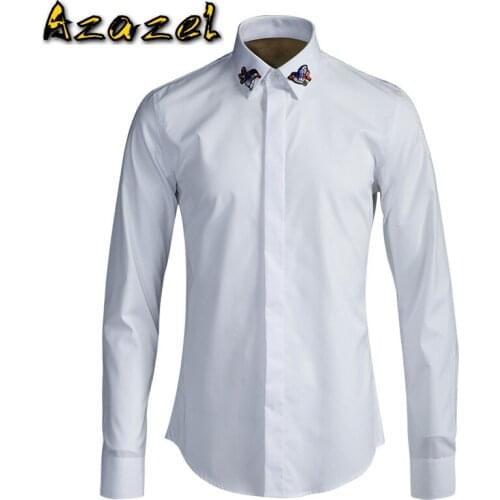 Men Shirt Luxury Pure Manual Delicate Beaded Bird Men Shirts Fashion Casual Long Sleeve Shirt Man Slim Fit Mens Shirts