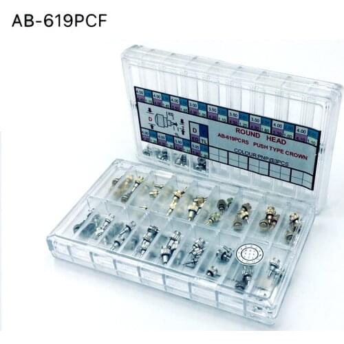54pcs Watch Crown Chronograph Button Flat Head Drive in Watch Pusher AB-619PCF stainless steel Assortment Kit Watch Repair