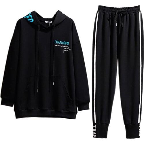 New 2021 Ladies Autumn Winter Plus Size Sports Sets For Women Large Black Hoodie And Pants Training Suit 7XL