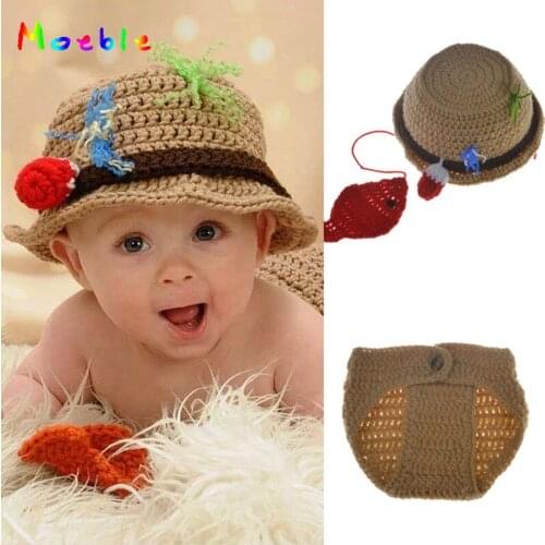 Newborn Baby Crochet Fisherman Set with Fish Crochet Baby Fishing Costume Photography Props Newborn Shower Gift MZS-15070