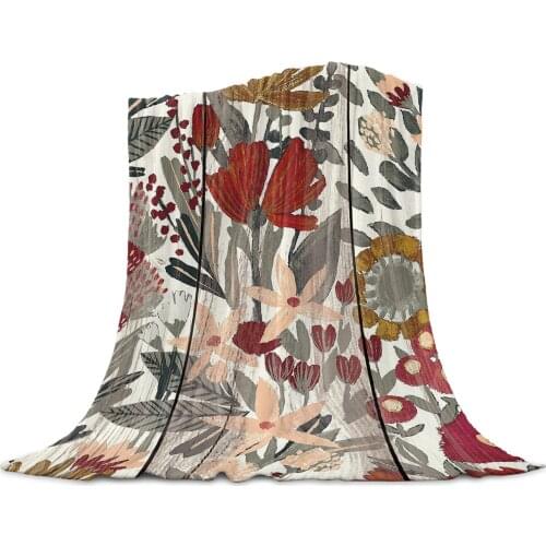 Living Room Sofa Blanket Retro Wood Grain Floral Art Children Soft Throw Blanket Travel Airplane Hotel Portable Thin Blanket