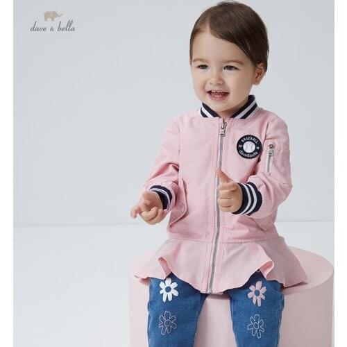DB18942 dave bella autumn baby girls fashion letter pockets coat children tops infant toddler outerwear