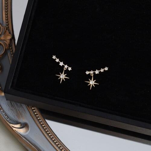 925 Sterling Silver French Simple Pavé Crystal Star Stud Earrings Women Light Luxury 14k Gold Plated Jewelry Gift