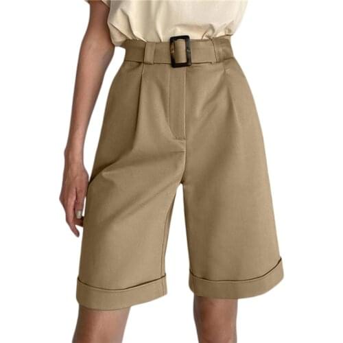 Women Fashion Casual Shorts Summer Beach Clothes High Waist Wide Leg Solid Color Loose Fit Bermuda Cargo Shorts with Pockets