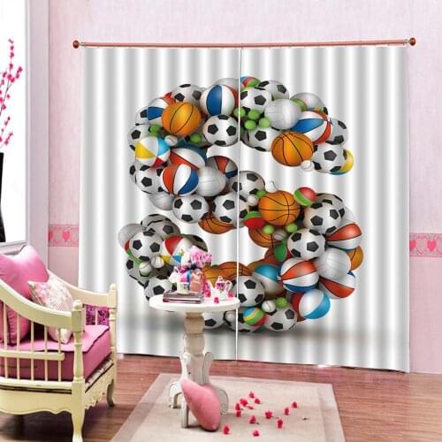 Letter S Curtains Tennis Volleyball Football Basketball Baseball Games Alphabet with Athletics Theme Living Room Bedroom Drapes