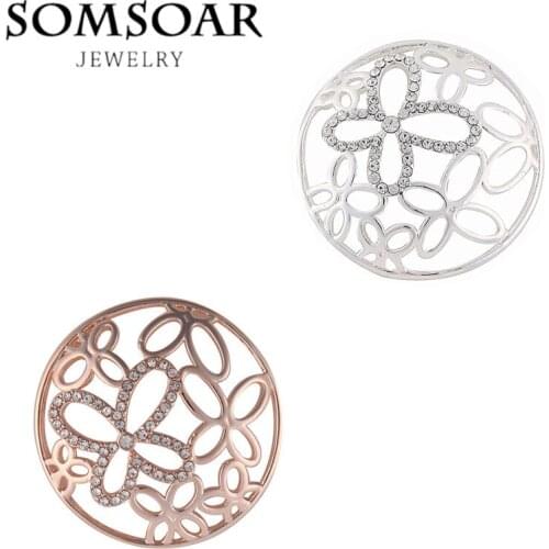 Somsoar Jewelry Coin-Top Fashion Butterfly Flower 3D Coin fit Coin Locket Charm Pendant for woemen 2017 necklace 5pcs/lot
