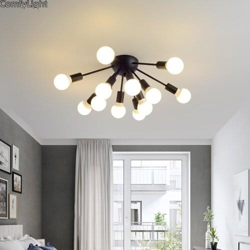 Modern led ceiling living room lights lighting fixture lamp for home kitchen loft hallway iron luminaria ceiling lamp e27 black