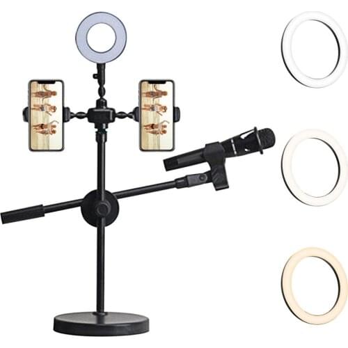 LED Beauty Lamp Tripod Phone Holder Phone Bracket Mount Support Light Set Multi-Camera Selfie Vlog Photography with MIC holder