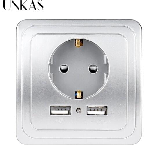 UNKAS Gold Silver Best Dual USB Port 1500mA 2000mA 2400mA Wall Charger Adapter EU Plug Socket Power Outlet With LED Indicator