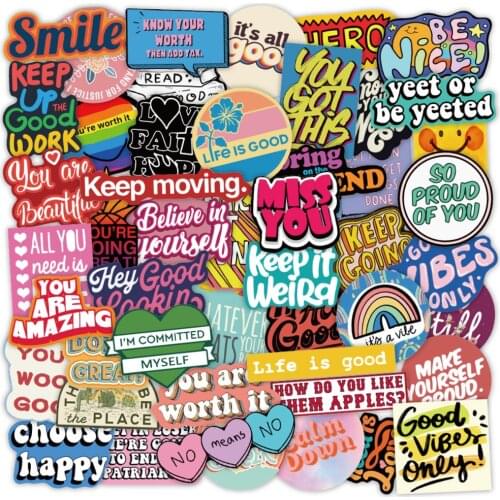 VANMAXX 50 PCS English Short Sentences Funny Stickers Waterproof PVC Decal for Laptop Helmet Bicycle Luggage Car Toys Phone Case