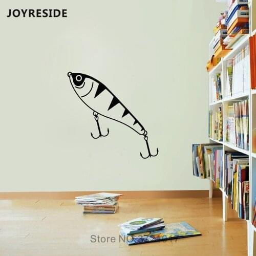 JOYRESIDE Lure Fish Wall Decal Fishing Art Wall Sticker Animals Vinyl Decor Home Kids Playroom Decor Interior Design Mural A1059