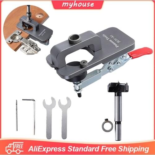 High Precision Hinge Jig Boring Hole Drill Guide 35mm Bit Woodworking Cutter Carpentery DIY Tools Hole Puncher For Door Cabinets