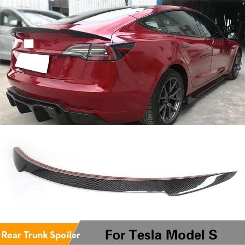 Rear Trunk Wings Spoiler For Tesla Model S Sedan 4-Door 2012 - 2019 Car Rear Trunk Boot Spoiler Wings Carbon Fiber / FRP