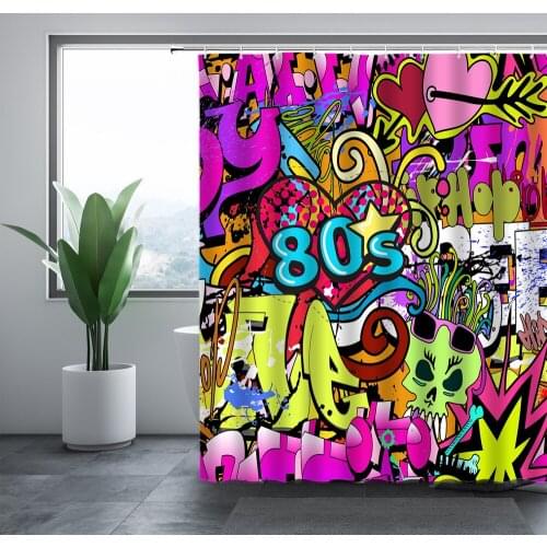 Bohemian style abstract painted artistic letters shower curtain windproof bathroom decoration home decoration