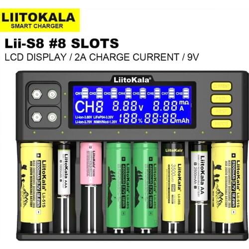 LiitoKala Lii-S8 Lii-S6 Lii-600 Lii-M4 Smart Universal LCD Charger for 3.7V Li-ion 1.2V NiMH 3.2V Li-FePO4 3.8V IMR Battery etc