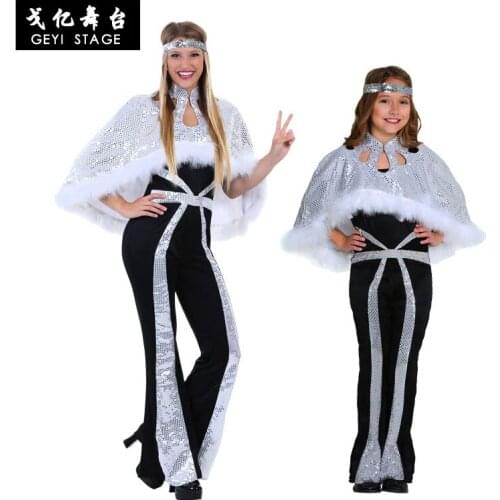 Women Girls Sexy Fancy Costumes Halloween Cosplay Disco Costume Vintage Disco Dress Music Festival Nightclub Singer Dance Suits