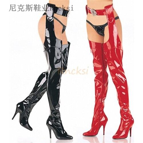 Super high heels, sexy transparent crystals, slim heels, knee-high boots, model fashion, slim perfect legs, womens boots