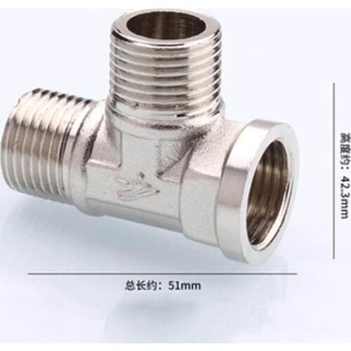 1 Piece 1/2'' Tee Type Copper Fittings Nickel Plated Union Thread Water Pipe Joint Gas Inner Outer Wire Connect Adapter