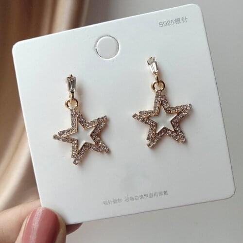 New Star Statement Earrings for Women Gold Filled Hollow Drop with Zircon Luxury Jewelry Accessories Party Wedding Anniversary