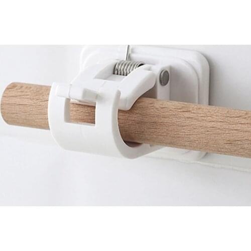 2pcs Curtain Rod Holders Bathroom Shower Drape Wall Mounted Brackets Punch-free Adhesive Plastic Holders Storage Hook