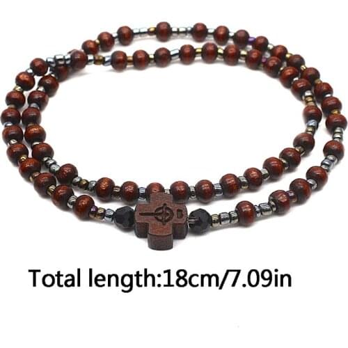 2pcs Men Wooden Beads Cross Bracelets Meditation Prayer Chain Catholic Christian