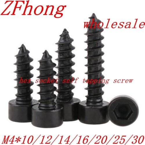 20pcs M4*10/12/16/20/25/30 Black Hex Hexagon Socket Cap Head self tapping screw Model Screw