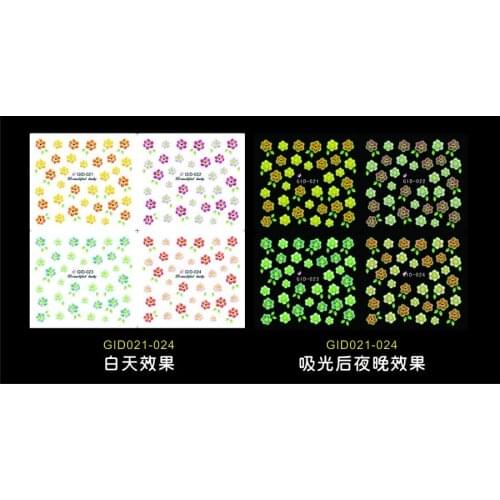 4 PCS NAIL ART NOCTILUCENT NIGHT GLOWING NAIL STICKER WATER DECAL SLIDER 4 COLORS FLOWER DAISY WITH LEAF GID021-024