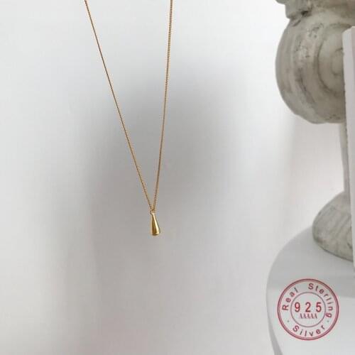 925 Sterling Silver Korean Simple Golden Water Drop Necklace Women Temperament Fashion Sweet Anniversary Jewelry