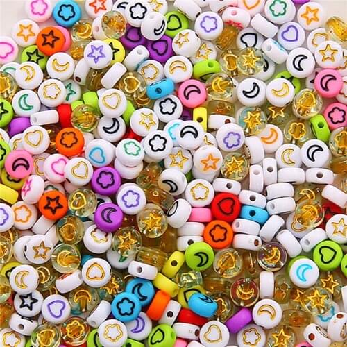 100Pcs Acrylic Spaced Round Shape Beads Smile Face Beads for Jewelry Making DIY Charms Handmade Bracelet Necklace