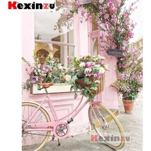 Kexinzu 5D DIY Full Square/Round Drill Diamond Painting "Bicycle flower" 3d Diamond Embroidery Cross Stitch home Decor Gift K007
