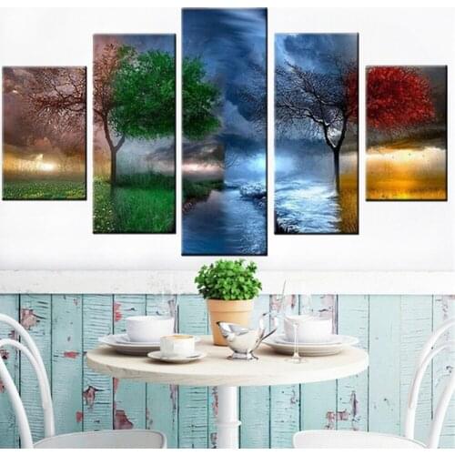 Diamond Painting Cross Stitch Landscape Full Square Drill 5D Diamond Embroidery Seasons Trees Home Decoration 5pcs/set