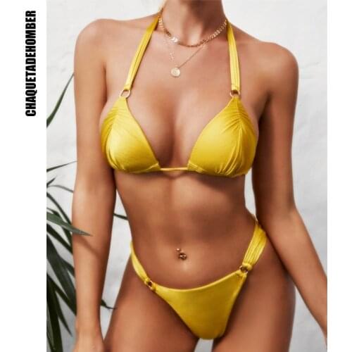 Bikini 2021 Sexy Flash Bandage Swimwear Women Summer Pure Color Biquini Swimsuit Female Bathing Suit Brazilian Thong Bikinis Set