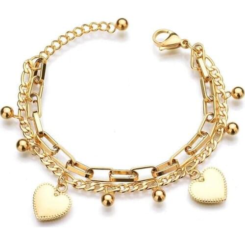 MxGxFam Heart Charm Bracelets 2 line Jewelry For Women 316L titanium steel New Designs 17.5 cm +3.5 cm Not Fade