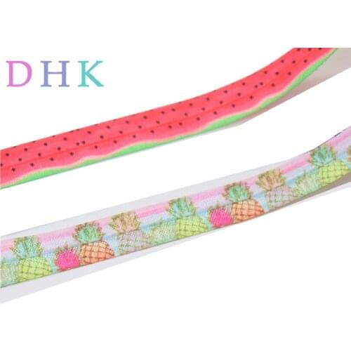 DHK 5/8'' fruits printed Fold Elastic FOE stretch ribbon hairbow headwear Wholesale 10yards B1609