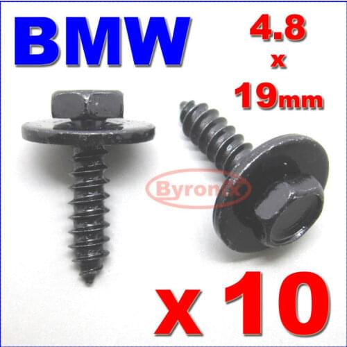 FOR BMW SELF TAPPING TAPPER SCREW & WASHER 4.8 x 19 mm BLACK 8mm HEX HEAD