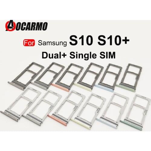 For Samsung Galaxy S10 Plus S10+ Dual & Single Sim Card Slot Tray Holder Sim Card Reader Socket Replacement Parts