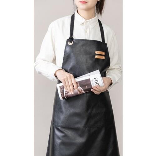 Apron Waterproof Oil-proof Work Service Household Kitchen Pet Nordic Men and Women Fashion PU Leather Custom Logo Printing