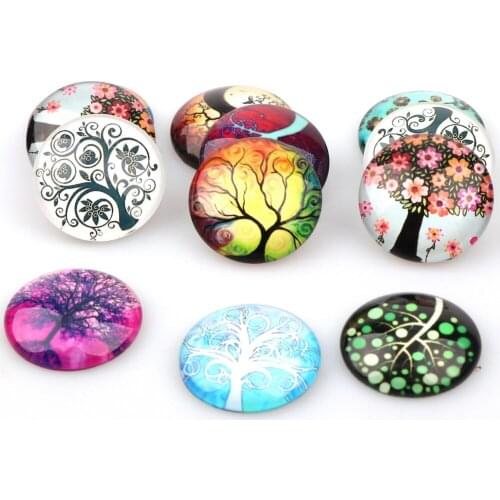 Hot Sale Domed Round Trees Handmade Photo Mulity Style Glass Cabochon 20/25/18x25mm HIgh Quantity