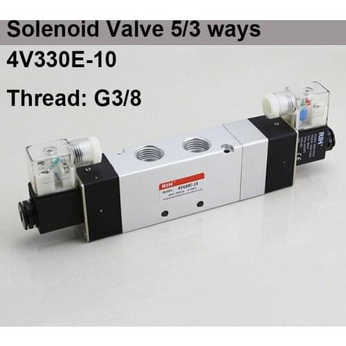 G3/8" 4V330E-10 3 Position 5 Way Air Solenoid Valves Pneumatic Control Valve , DC12v DC24v AC 24V AC110v 220v