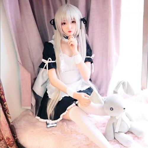 Halloween Cosplay Anime Kasugano Sora Dress Black Lolita Dress Uniform Maid Cute Dress + Apron + Oversleeve + Neckwear +Headwear