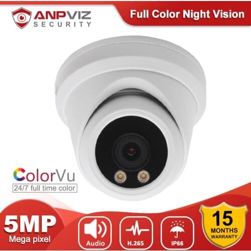 Anpviz 5MP Colorful POE IP Camera Dome Starlight Super Surveillance IR 30m Built-in Microphone Audio IP66 Onvif H.265