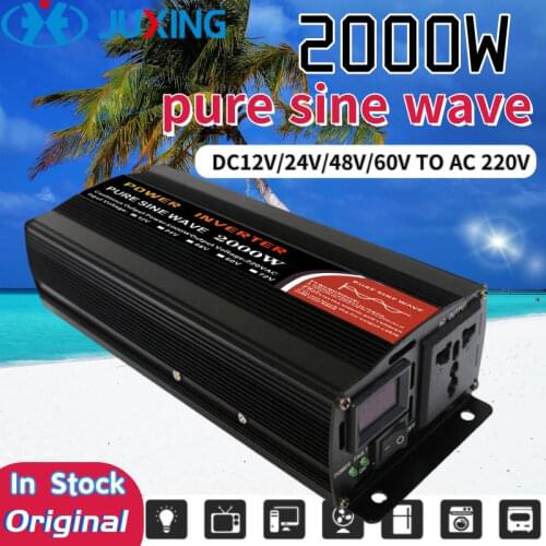 JUXING 2000W Car Power Inverter Pure Sine Wave DC12V/24V/48V/60V to AC 220V Converter With Display Use for Vehicle/ Truck