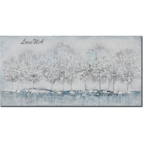 Forest Scenery Texture White Birches Trees Canvas Picture Wall Decor Oil Painting Pure Handmade Abstract Living Room Decor Art